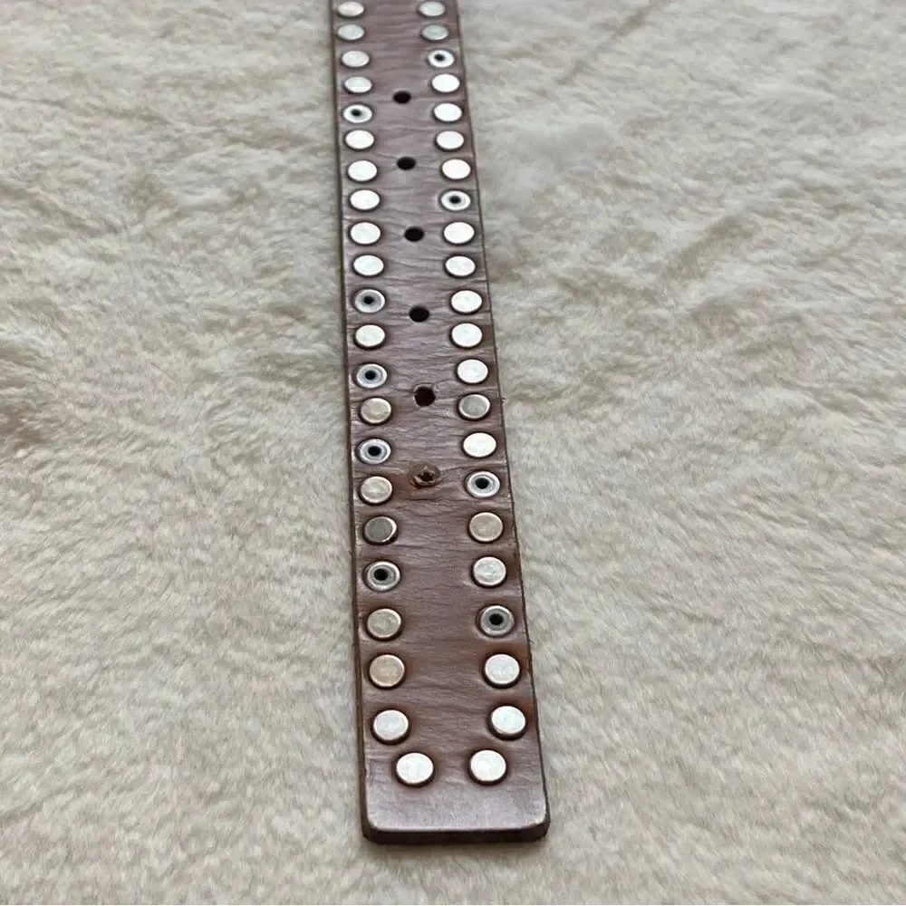 Timberland Brown Leather Belt With Silver Rivets Size Medium